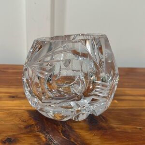 Vtg Petrov Crystal Hand Cut Crystal Rose Bowl Vase Signed Numbered